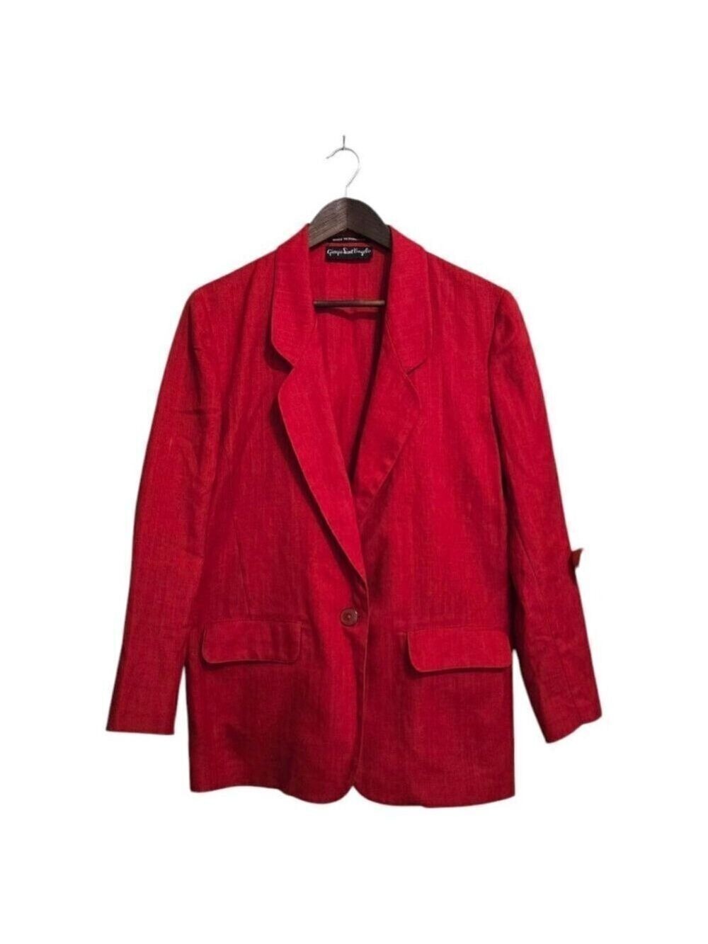 Giorgio Sant Angelo Vintage Red Linen Blend Single Breasted Long Blazer Sz 12
